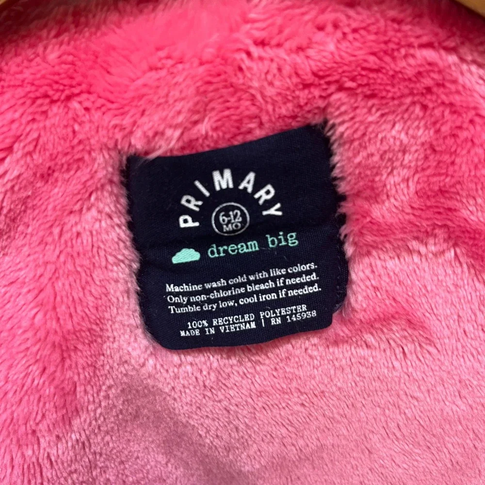 Primary Kids Neon Pink Quilted Faux Fur Lined Hooded Puffer Jacket 6-12 Months